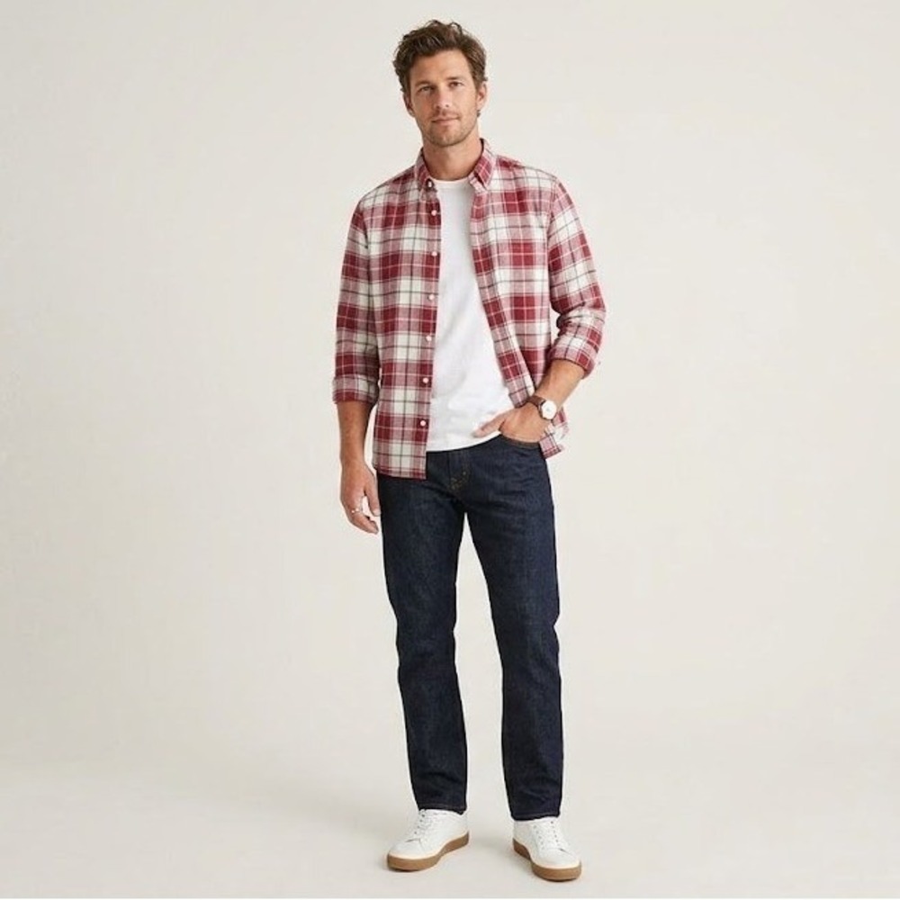 Tommy Hilfiger Plaid Button Down Mens Large Red New Regular Fit Stretch 78JB691
